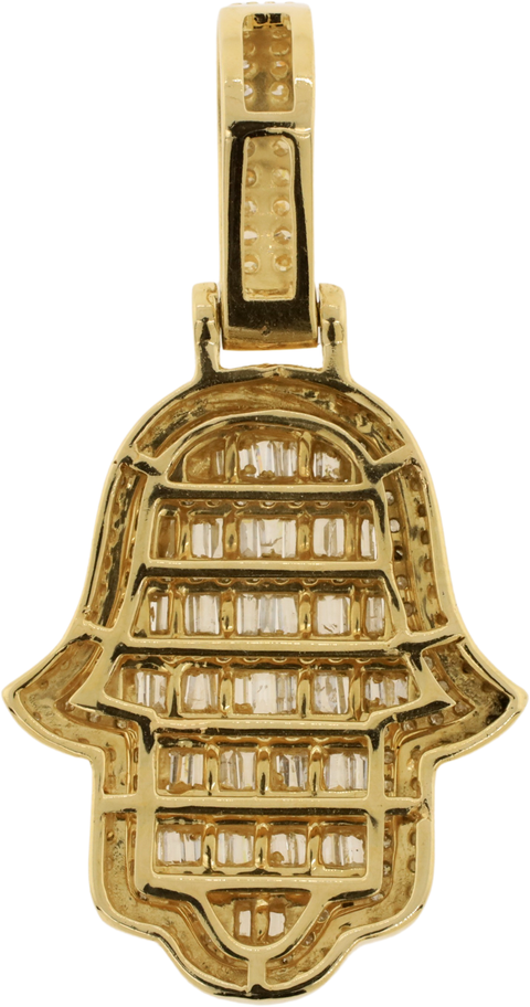 14Kt Yellow Gold Round & Baguette Cut Diamond Hamsa Pendant