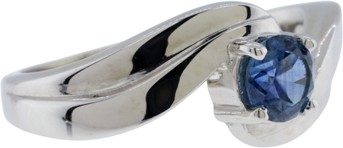 14K White Gold Natural Blue Sapphire Bypass Style Ring Size 6