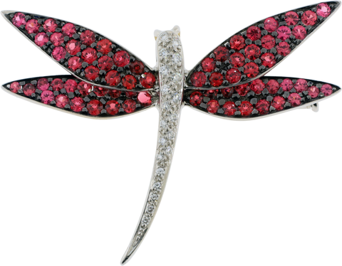 18k White Gold Black Rhodium Diamond & Natural Spinel Dragonfly Brooch/Pendant