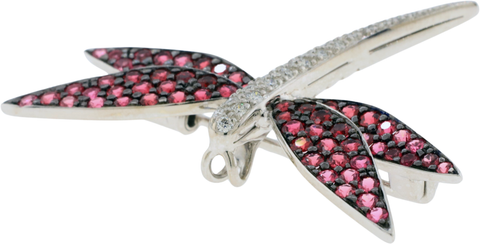 18k White Gold Black Rhodium Diamond & Natural Spinel Dragonfly Brooch/Pendant