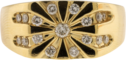 14K Yellow Gold Diamond Starburst Style Signet Ring Size 11