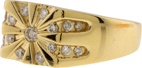 14K Yellow Gold Diamond Starburst Style Signet Ring Size 11