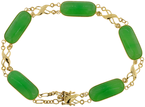 14KT Yellow Gold Jadeite Cabochon X-Link Bracelet