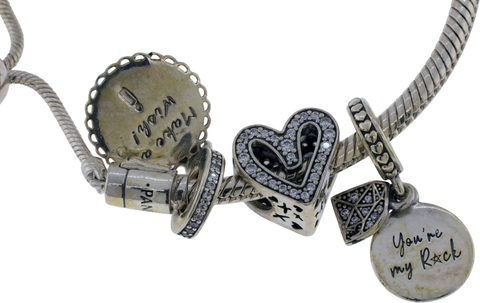 Authentic Pandora Moments Snake Chain Slider Bracelet w/ Charms – S925 Silver