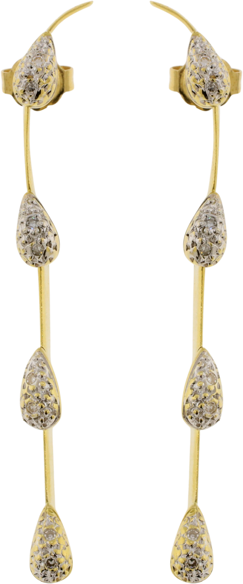 14KT Yellow Gold & Rhodium Plated Diamond Teardrop Dangle Earrings