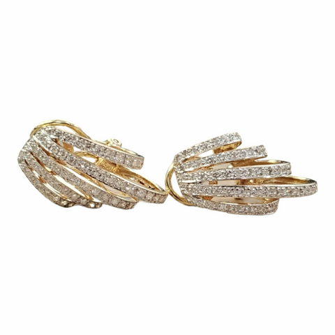 5 Hoops Gold Earrings W/ 120 Diamonds 1.140 Carat T.W. 14K Yellow Gold 12.2G