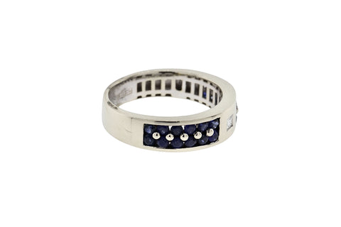 Effy Men's 14K White Gold Blue Sapphire and Diamond Ring Size 9.75
