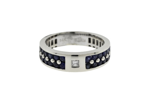 Effy Men's 14K White Gold Blue Sapphire and Diamond Ring Size 9.75