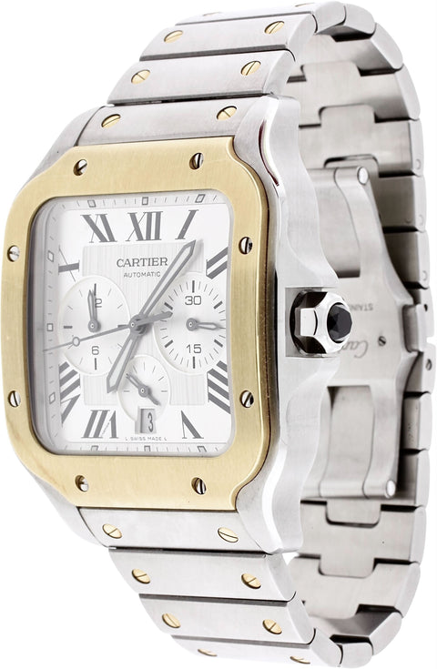 CARTIER SANTOS DE CARTIER STEEL & GOLD CHRONOGRAPH WATCH W2SA0008 43MM