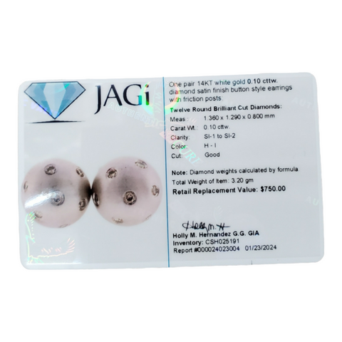 Gold-Diamond Earrings 12 Diamonds .100 Carat T.W. 14K White Gold 3.2g