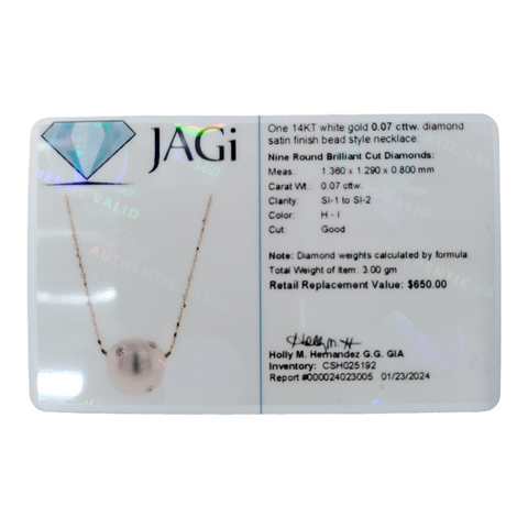 Diamond Necklace 9 Diamonds .070 Carat T.W. 14K White Gold 3G