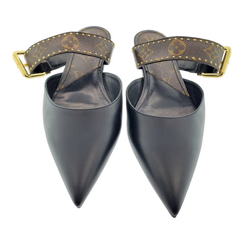 Louis Vuitton Cherie Slip On Mules Flats Monogram Black Brown Flat Size 37Eu/7US