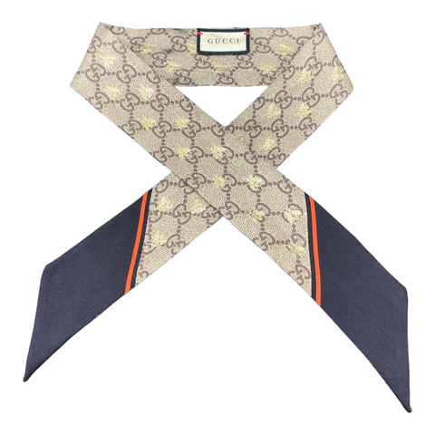 Gucci Twill Monogram GG Bees Twill Neck Bow Scarf
