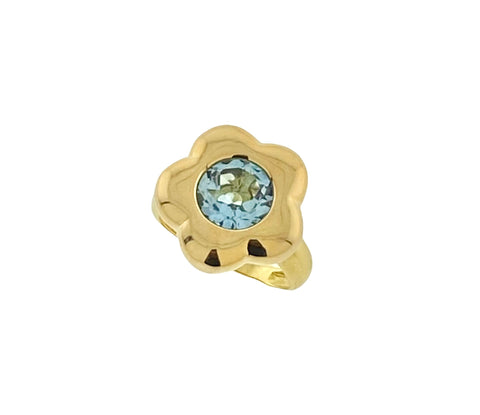 18KT Yellow Gold 3.57 ct. Round Cut Blue Topaz Flower Ring Size 8.5