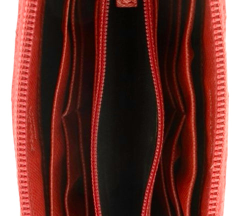 PRADA Round Zipper Quilted Red Long Wallet