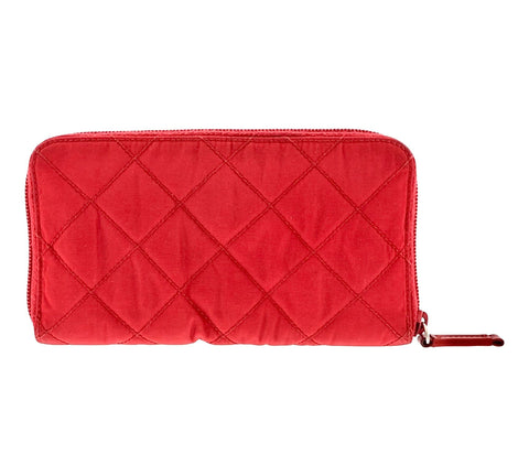 PRADA Round Zipper Quilted Red Long Wallet