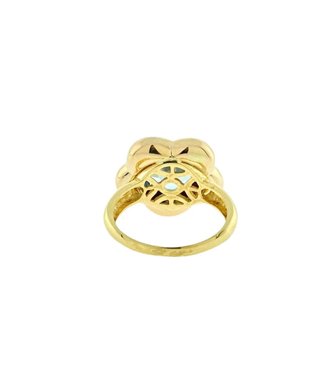 18KT Yellow Gold 3.57 ct. Round Cut Blue Topaz Flower Ring Size 8.5
