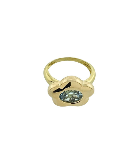 18KT Yellow Gold 3.57 ct. Round Cut Blue Topaz Flower Ring Size 8.5