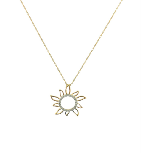 10K Yellow Gold DIA Sun Charm and 18" Fine Curb Chain Necklace