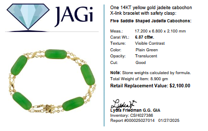 14KT Yellow Gold Jadeite Cabochon X-Link Bracelet