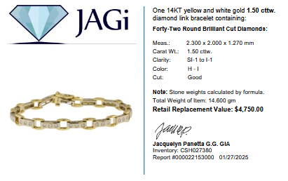 14KT Yellow & White Gold 1.50 CTTW Diamond Link Bracelet