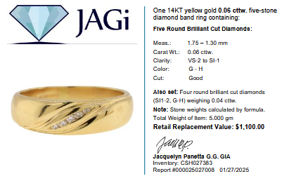 14KT Yellow Gold 0.06 CTTW Five-Stone Diamond Band Ring Size 9.25