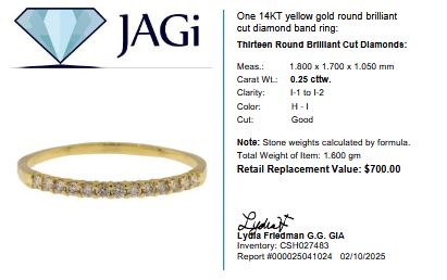 14KT Yellow Gold Round Brilliant Diamond Band Ring