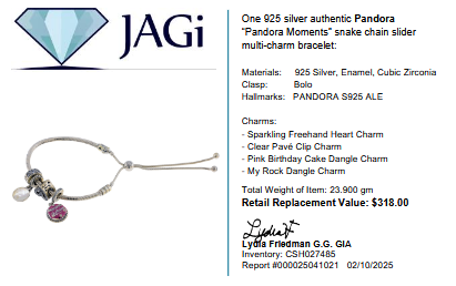 Authentic Pandora Moments Snake Chain Slider Bracelet w/ Charms – S925 Silver