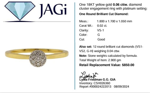 18K Yellow Gold Diamond Cluster Engagement Ring with Platinum Setting