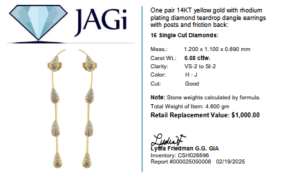 14KT Yellow Gold & Rhodium Plated Diamond Teardrop Dangle Earrings