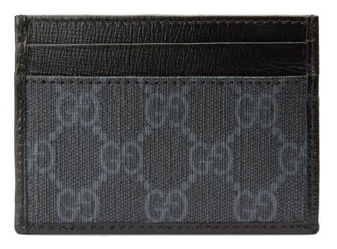 Gucci GG Supreme Black Leather Interlocking G Logo Card Case Wallet W/ Box