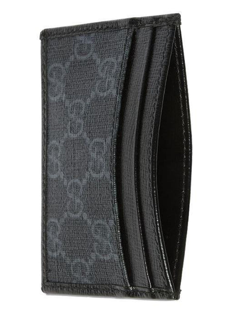 Gucci GG Supreme Black Leather Interlocking G Logo Card Case Wallet W/ Box