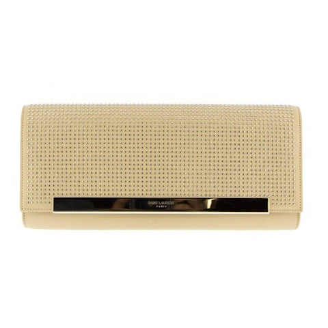 Saint Laurent YSL Studded Beige Leather Clutch