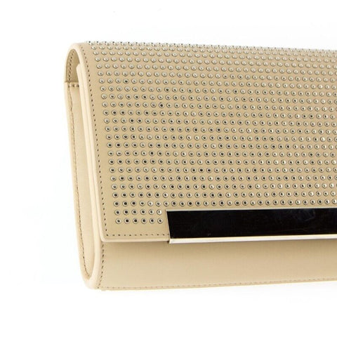 Saint Laurent YSL Studded Beige Leather Clutch