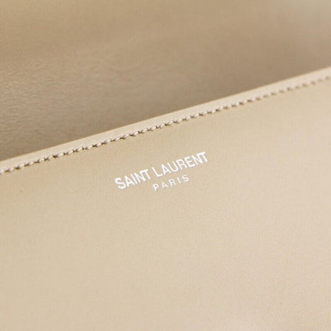 Saint Laurent YSL Studded Beige Leather Clutch
