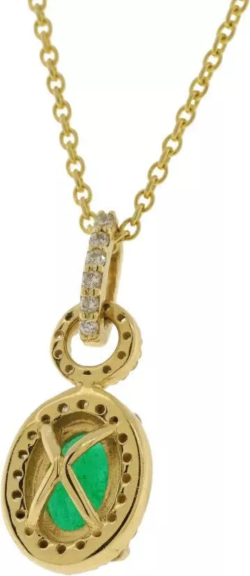 14K Yellow Gold Natural Emerald & Diamond Pendant with 14K Yellow Gold Chain