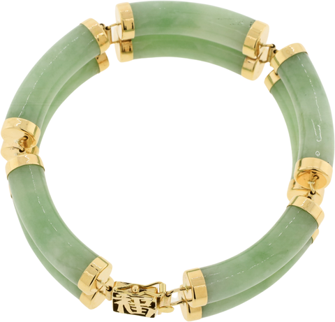 14K Yellow Gold Natural Jade Double Bangle Link Bracelet