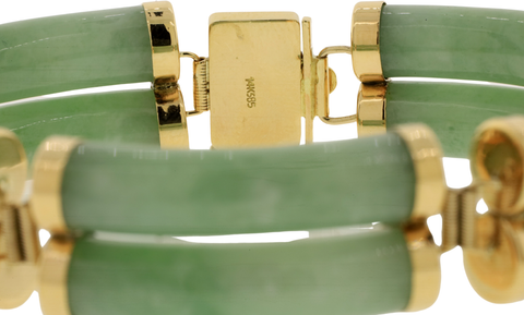 14K Yellow Gold Natural Jade Double Bangle Link Bracelet