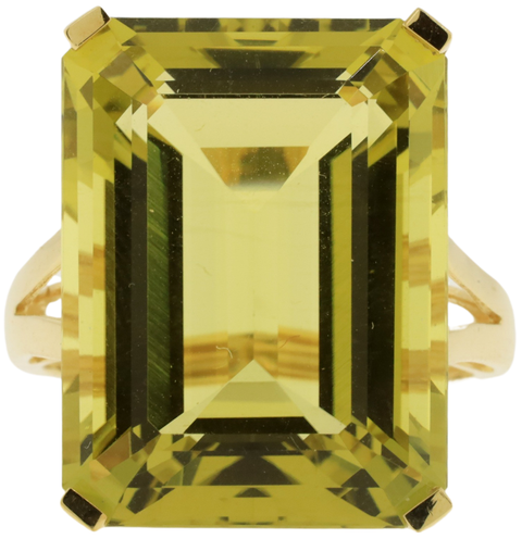 14KT Yellow Gold 20.92 ct Emerald Cut Lemon Quartz Cocktail Ring Size 7