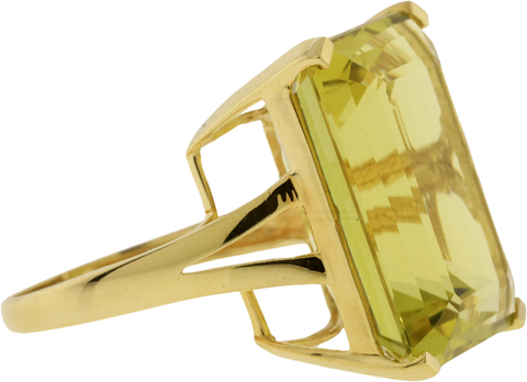 14KT Yellow Gold 20.92 ct Emerald Cut Lemon Quartz Cocktail Ring Size 7