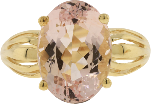 14K Yellow Gold Oval Cut Morganite Cocktail Ring