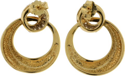 10Kt Yellow Gold Diamond Pave Moon Circle Earrings