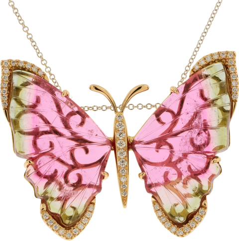 18Kt Rose & White Gold Simon G. Diamond & Bi-color Tourmaline Butterfly Necklace