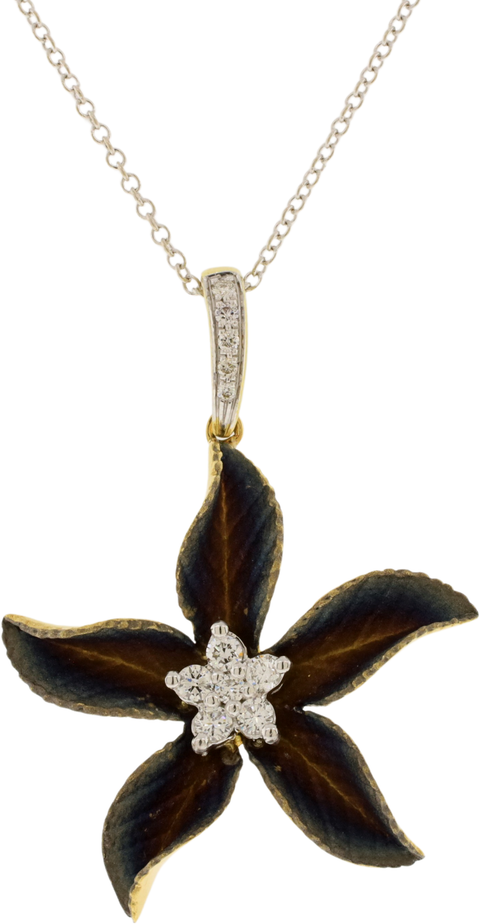 18Kt Yellow & White Gold Simon G. Diamond Flower Design Pendant Necklace