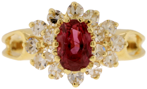 14K Yellow Gold Natural Ruby & Diamond Cluster Ring