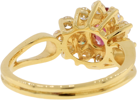 14K Yellow Gold Natural Ruby & Diamond Cluster Ring