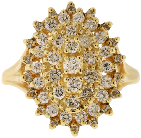 14K Yellow Gold Diamond Sunburst Cluster Cocktail Ring Size 10.5