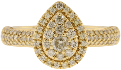 10K Yellow Gold Diamond Pear Shaped Cluster Ring With Three Row Band Size 6.75