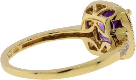 14K Yellow Gold Amethyst & Diamond Halo Ring