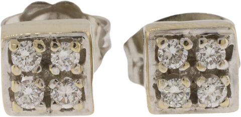 14Kt White Gold Diamond Square Stud Earrings